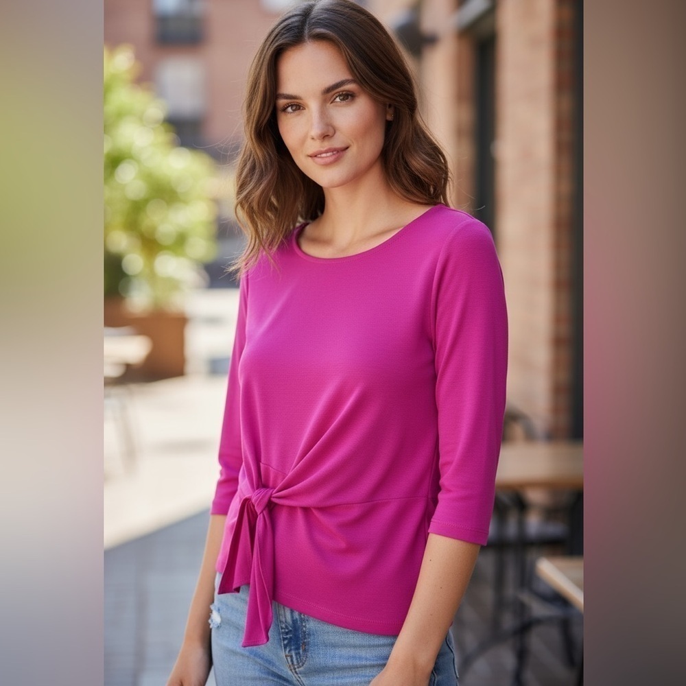 Gibson Fuchsia Tie-Front Top Blouse NWT SZ XS Office Business Casual Wedding